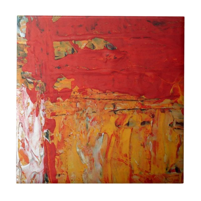 Rich Textured Red Yellow Abstract Tile (Front)
