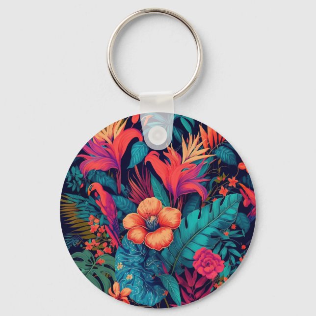 Rich Tropical Floral Pattern Keychain (Front)