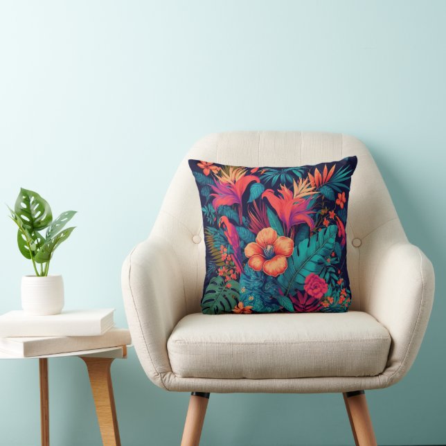 Rich Tropical Floral Pattern Throw Pillow (Chair)