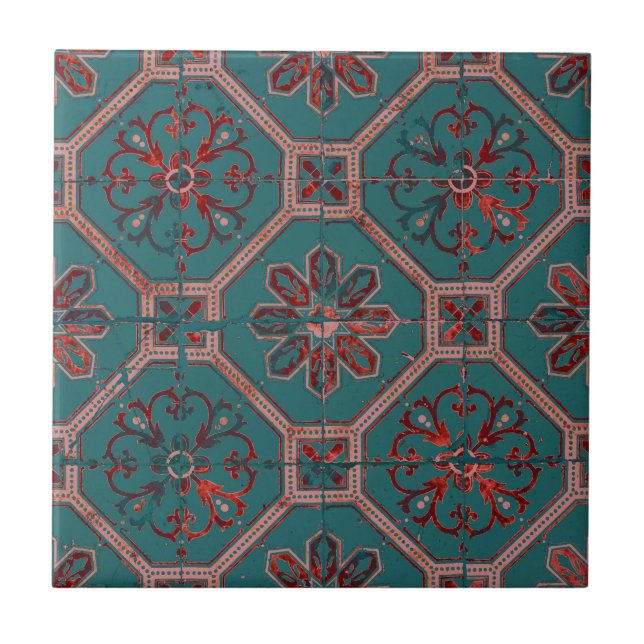 Rich Turquoise Vintage Restored Tile Design (Front)