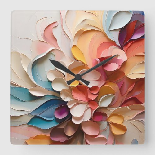 Rich Vibrant Colorful Abstract Painting Artwork  Square Wall Clock