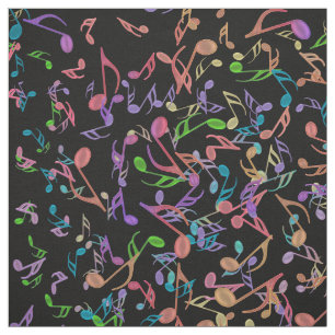 Rich Warm Music Notes Colorful Black Fabric