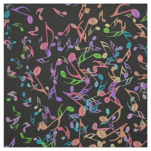 Rich Warm Music Notes Colorful Black Fabric
