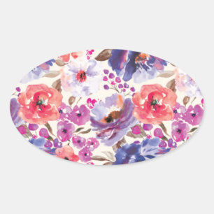 Rich Watercolor Flower Pattern Oval Sticker