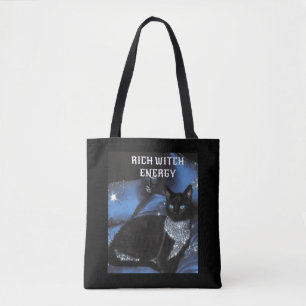 Rich Witch Energy Black Cat Glamorous Gothic Tote  Bag