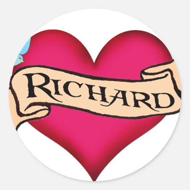 Richard - Custom Heart Tattoo T-shirts & Gifts Classic Round Sticker (Front)