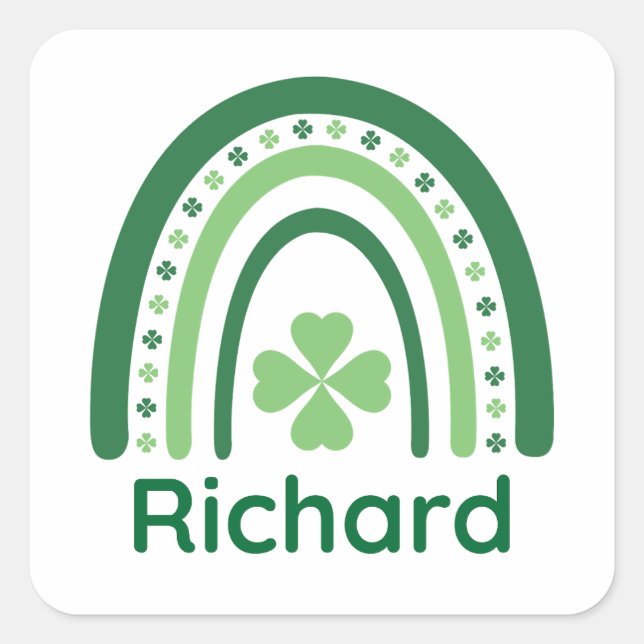 Richard Name Clover Boho Rainbow Square Sticker (Front)