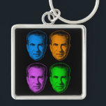 Richard Nixon in Vivid Color Keychain<br><div class="desc">The Richard Nixon in Vivid Color design is a retro pop art portrait Richard Nixon, the 37th President of the United States of America until his resignation in 1974. The head of Nixon is repeated four times, each in vivid shades blue, orange, pink and green. If you or someone you...</div>