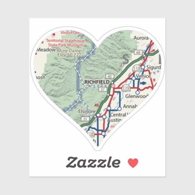 Richfield Utah Map Sticker (Sheet)