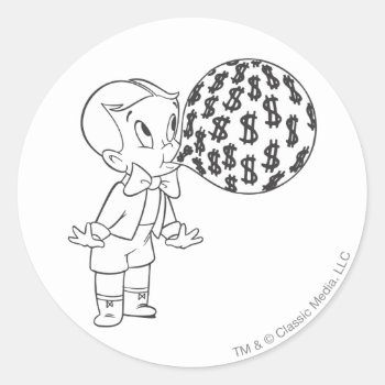 Richie Rich Blowing Bubble - B&w Classic Round Sticker by richierich at Zazzle