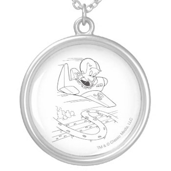 Richie Rich Flying Plane - B&w Silver Plated Necklace by richierich at Zazzle
