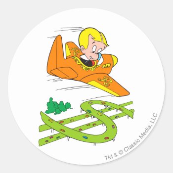 Richie Rich Flying Plane - Color Classic Round Sticker by richierich at Zazzle