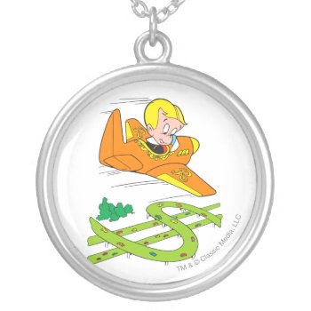 Richie Rich Flying Plane - Color Silver Plated Necklace by richierich at Zazzle