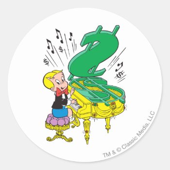 Richie Rich Playing Piano - Color Classic Round Sticker by richierich at Zazzle