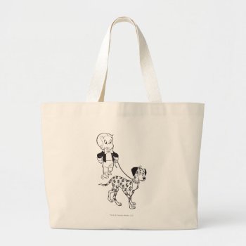 Richie Rich Walks Dollar The Dog - B&w Large Tote Bag by richierich at Zazzle
