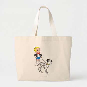 Richie Rich Walks Dollar The Dog - Color Large Tote Bag by richierich at Zazzle
