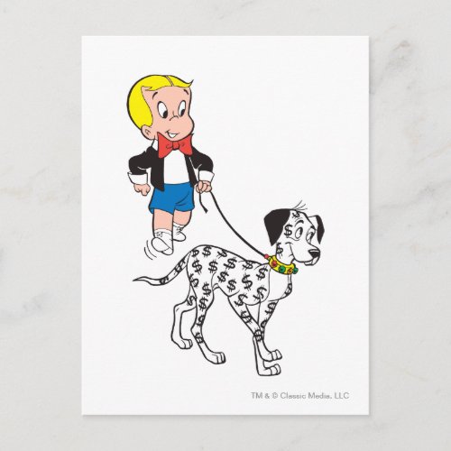Richie Rich Walks Dollar the Dog _ Color Postcard