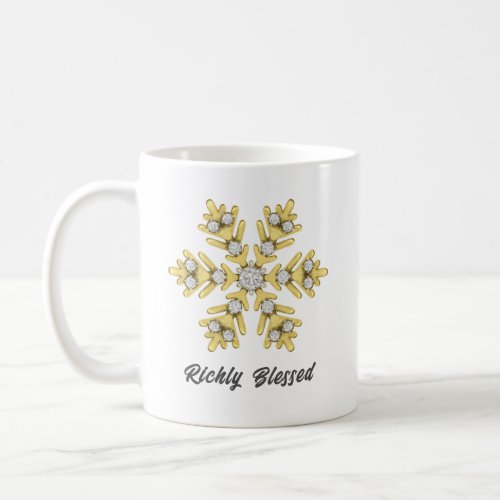 Richly blessed metal snowflake   coffee mug