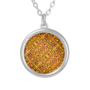 richly colored abstract art design yellow,orange silver plated necklace