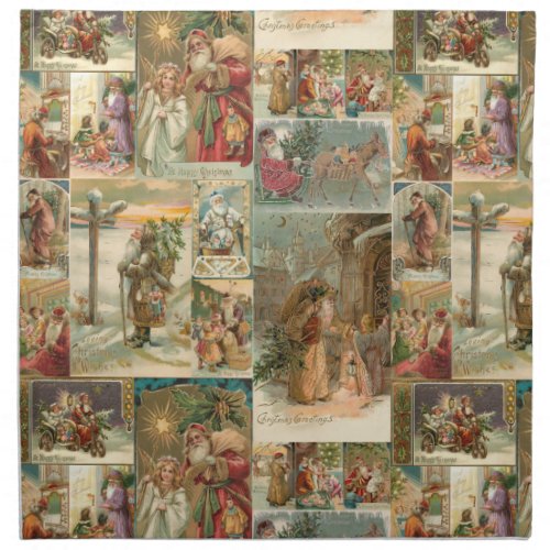Richly_Detailed Vintage Father Christmas Collage Cloth Napkin