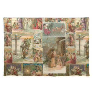 Richly-Detailed Vintage Father Christmas Collage Cloth Placemat