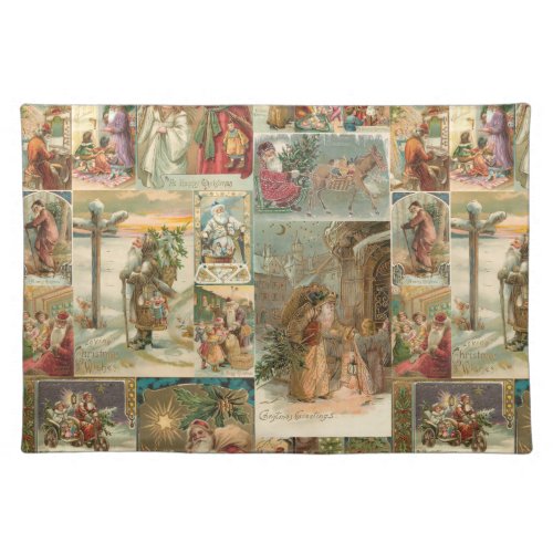 Richly_Detailed Vintage Father Christmas Collage Cloth Placemat