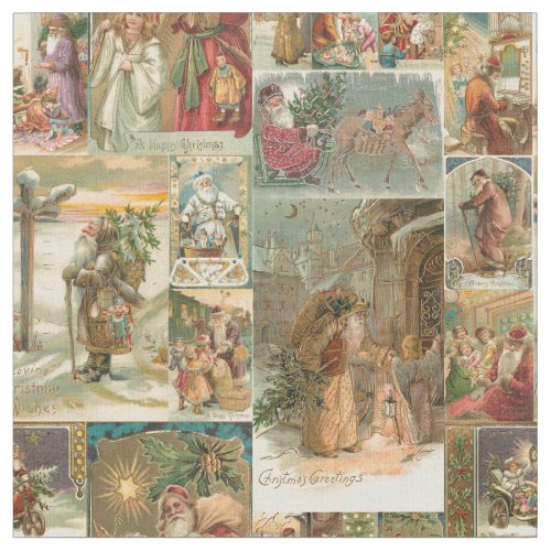 Richly_Detailed Vintage Father Christmas Collage Fabric
