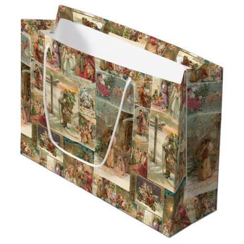 Richly_Detailed Vintage Father Christmas Collage Large Gift Bag