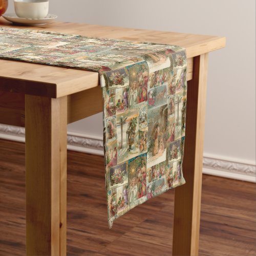 Richly_Detailed Vintage Father Christmas Collage Long Table Runner