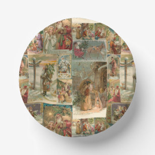 Richly-Detailed Vintage Father Christmas Collage Paper Bowls