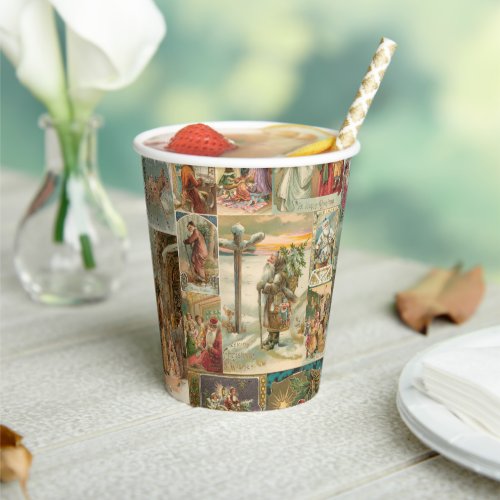 Richly_Detailed Vintage Father Christmas Collage Paper Cups
