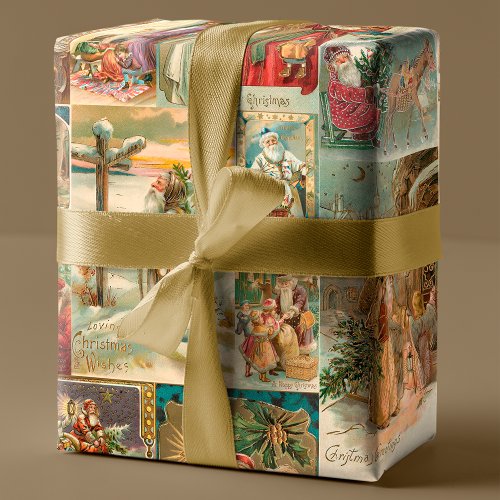 Richly_Detailed Vintage Father Christmas Collage Wrapping Paper