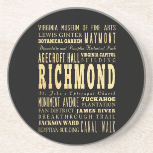 Richmond City if Virginia Typography Art Sandstone Coaster