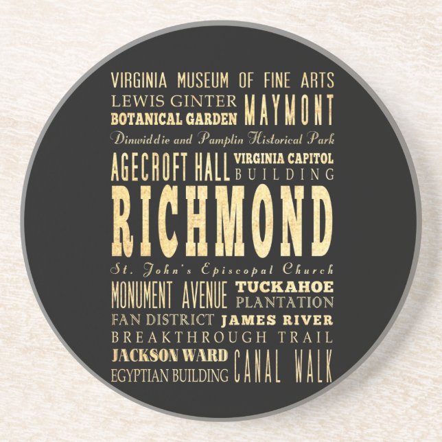 Richmond City if Virginia Typography Art Sandstone Coaster (Front)