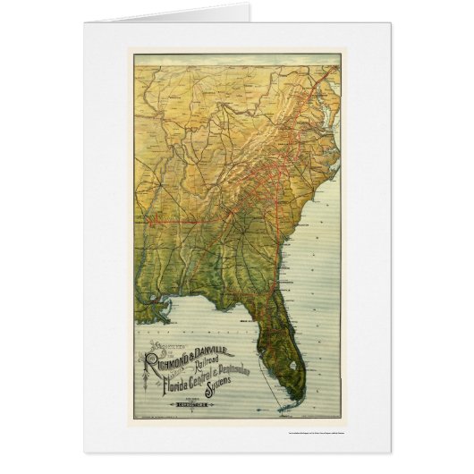 Richmond & Danville Railroad Map 1893 Cards (Front)