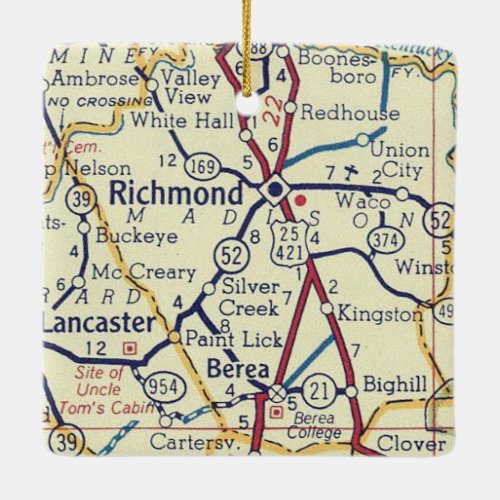 Richmond KY Vintage Map Ceramic Ornament