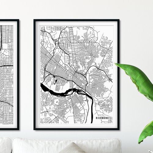 Richmond Map Black and White Minimalist City Map Poster