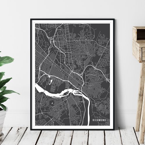 Richmond Map Charcoal Gray Minimal City Map Poster