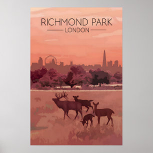 Richmond Park London Skyline Travel Poster