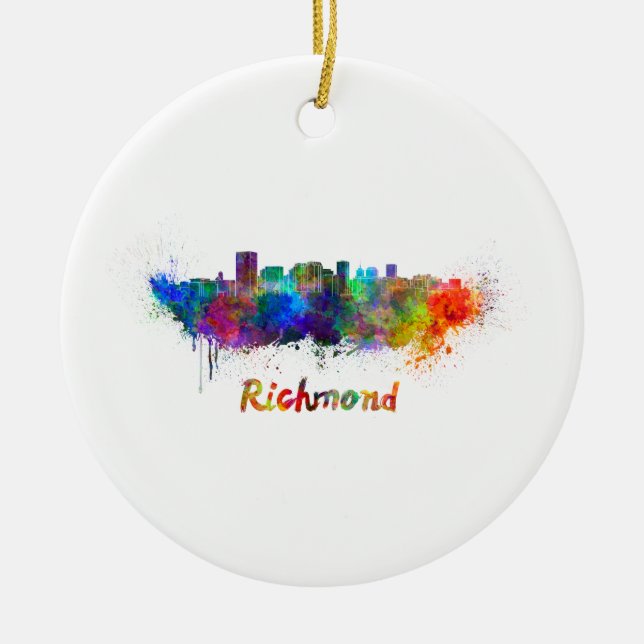 Richmond skyline in watercolor ceramic ornament (Front)