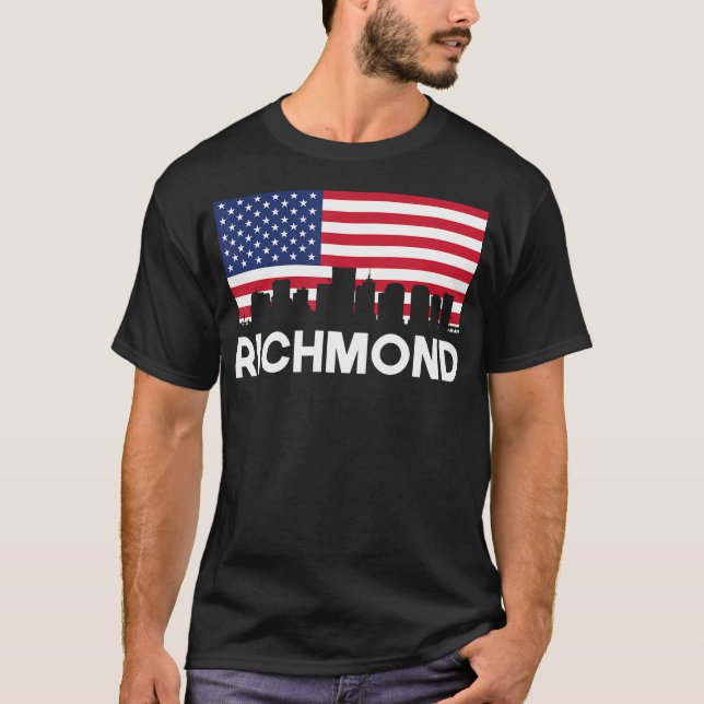 Richmond Va American Flag Skyline T-Shirt (Front)