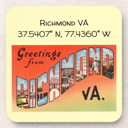 Richmond VA Map Coordinates Vintage Style Beverage Coaster