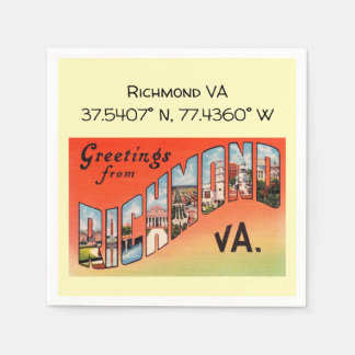 Richmond VA, Map Coordinates, Vintage Style Napkins