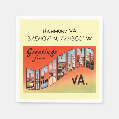 Richmond VA Map Coordinates Vintage Style Napkins