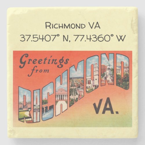 Richmond VA Map Coordinates Vintage Style Stone Coaster