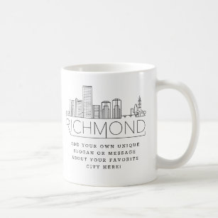 Richmond, VA Stylized Skyline   Custom Slogan  Coffee Mug