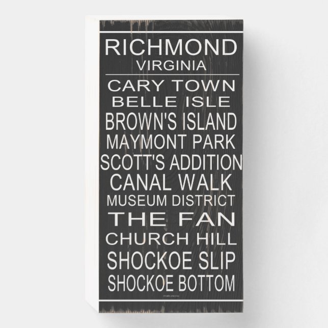 Richmond Virginia Bus Roll  Wooden Box Sign (Front Vertical)