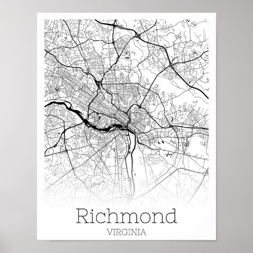 Richmond Virginia City Road Map Instant Download Poster