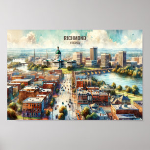 Richmond Virginia Famous Travel Places watercolor Poster