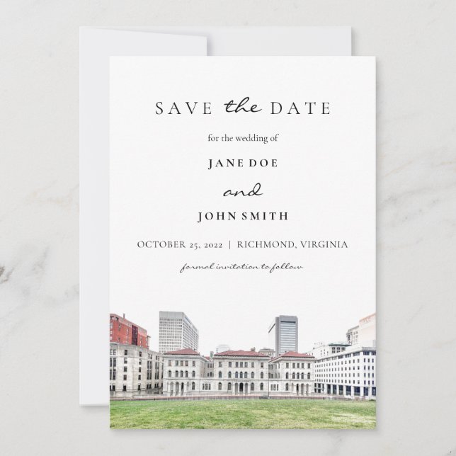 Richmond Virginia flat Save The Date Card (Front)